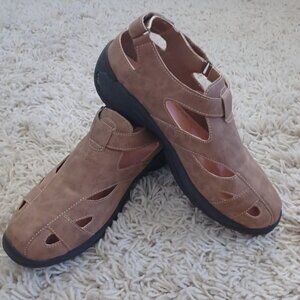Ped-Lite Women’s 9.5M Comfort Orthopedic Cut Out Sandals Tan Hook Loop Diabetic